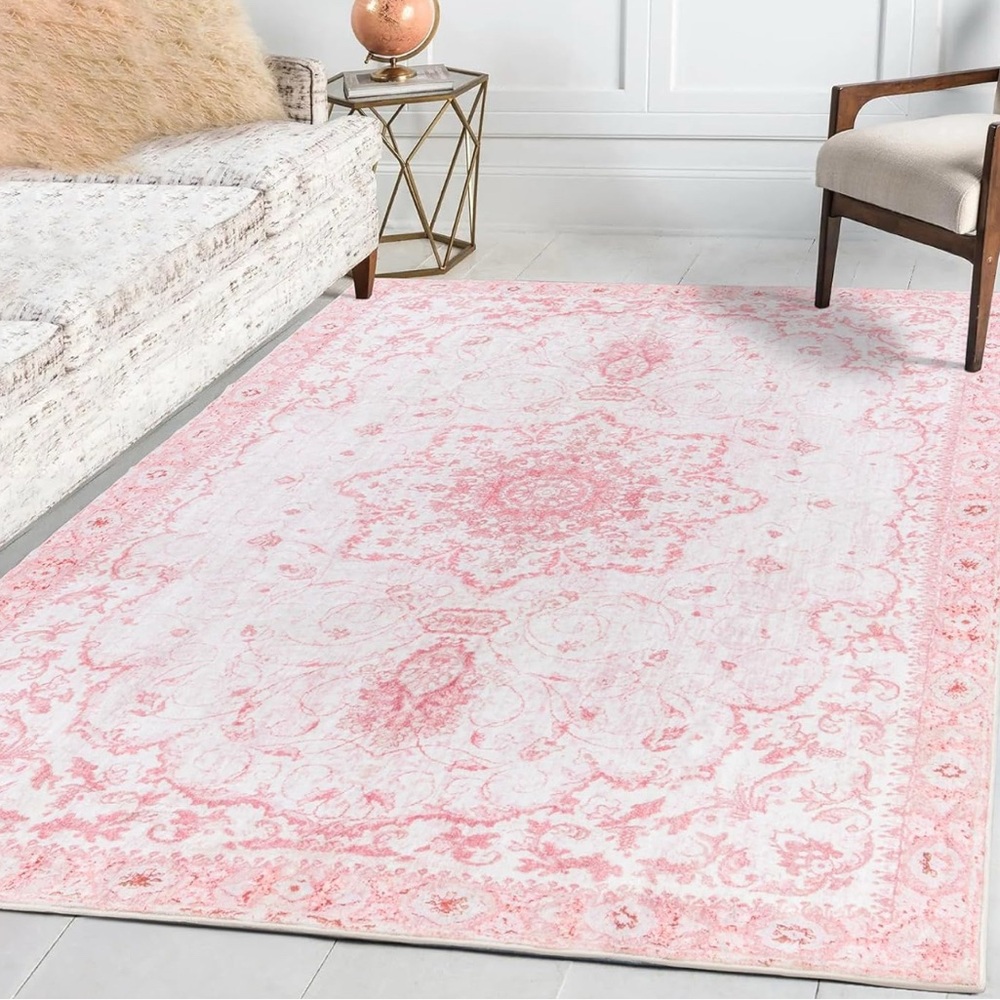 Elegant Pink and White Area Rug